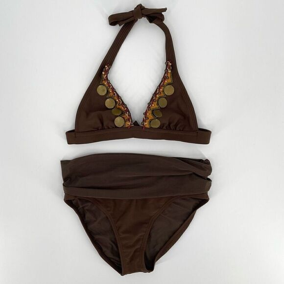 ViX by Paula Hermanny Beaded Embroidered Triangle High Waisted Bikini Set Small - Picture 1 of 8